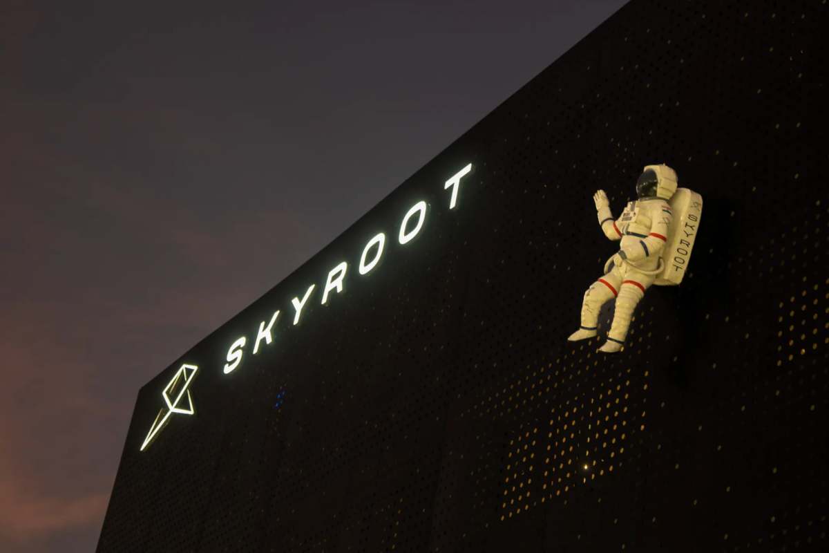 Skyroot Aerospace headquarters in Hyderabad, India, at dusk